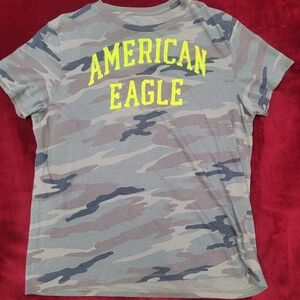 American Eagle Outfitters Gray Camo Tee with Yellow Logo